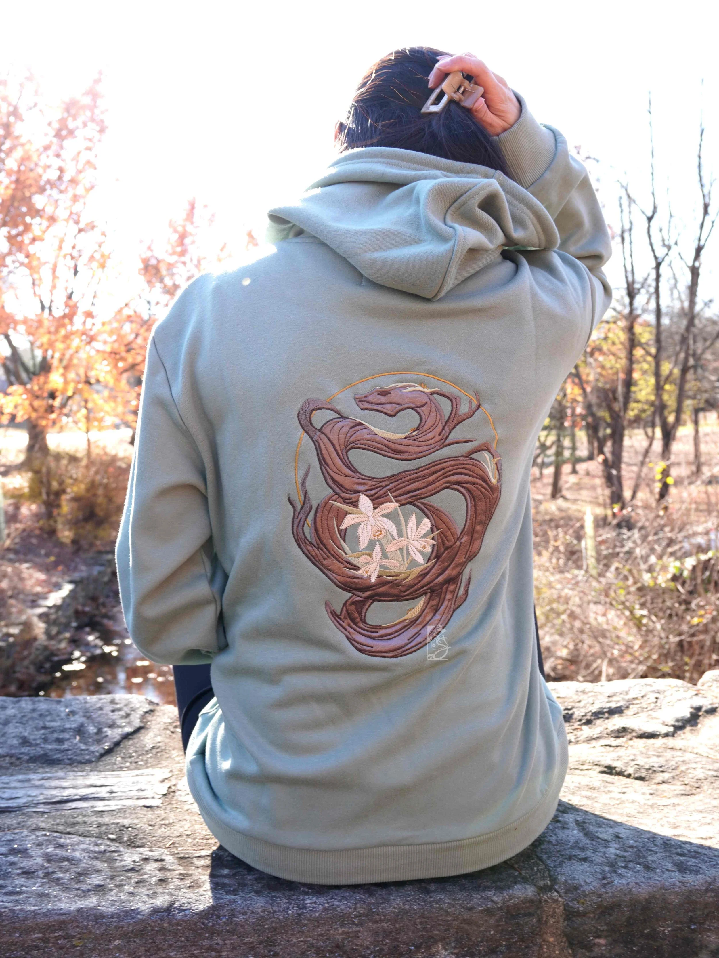 Year of the Snake Sage Green Embroidered Hoodie | Saiyre